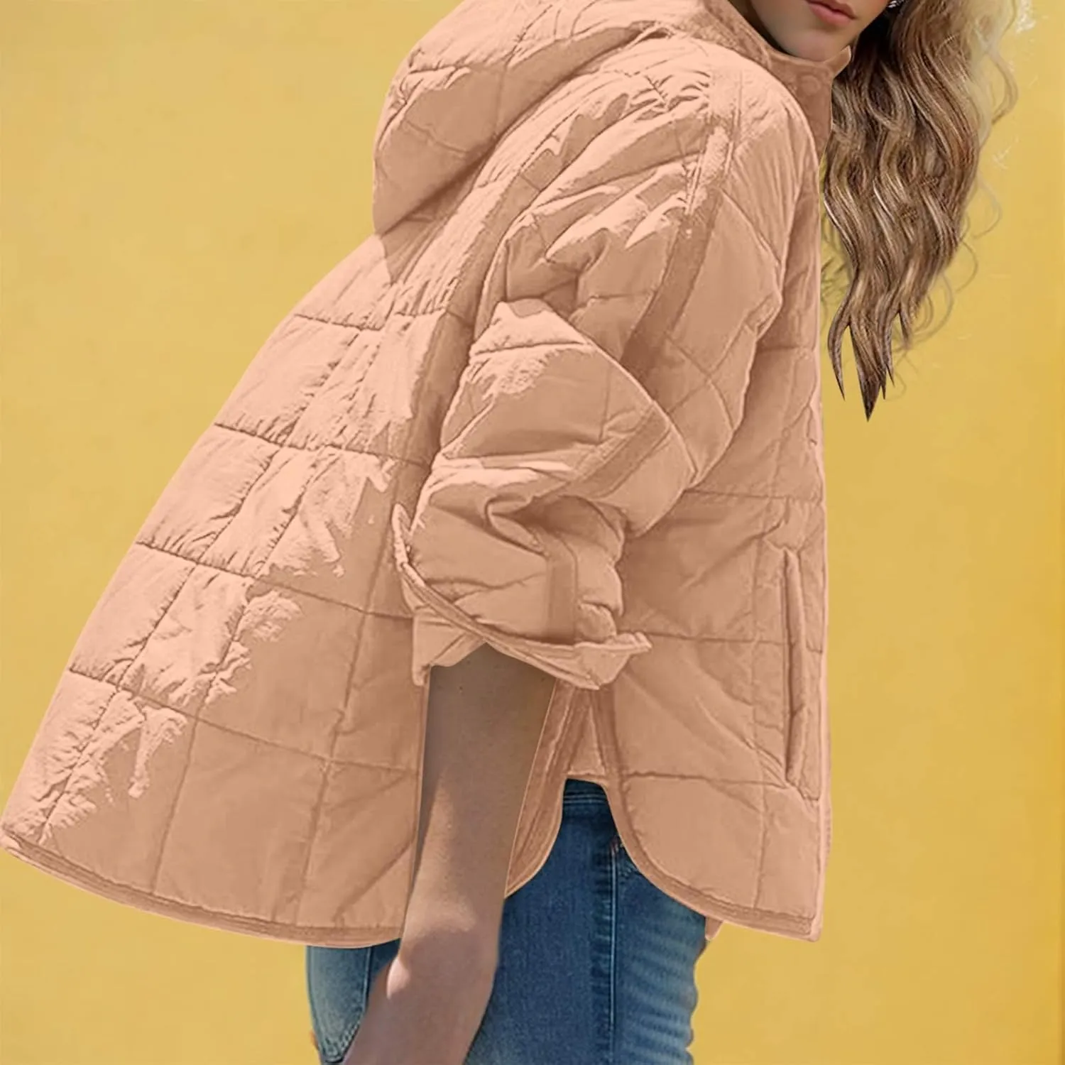 RKSTN Women Quilted Pullover Puffer Jacket Loose Hooded Coats Winter Warm Lightweight Outerwear with Pockets