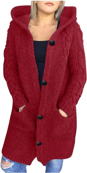 RKSTN Womens Cable Knit Sweater Coats Open Front Cardigan Sweaters Long Button Hoodie Jackets 2025 Warm Fall Winter Outerwear