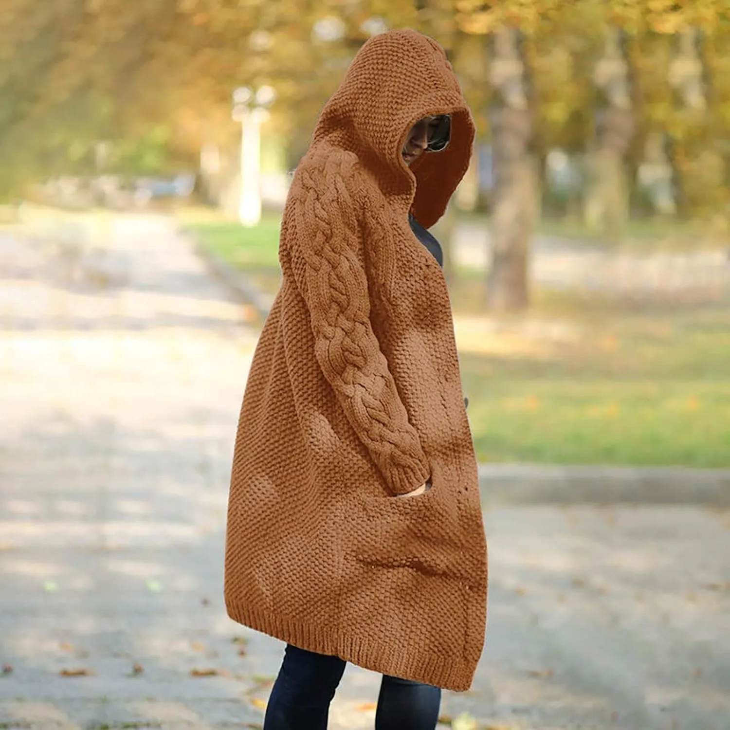 RKSTN Womens Cable Knit Sweater Coats Open Front Cardigan Sweaters Long Button Hoodie Jackets 2025 Warm Fall Winter Outerwear
