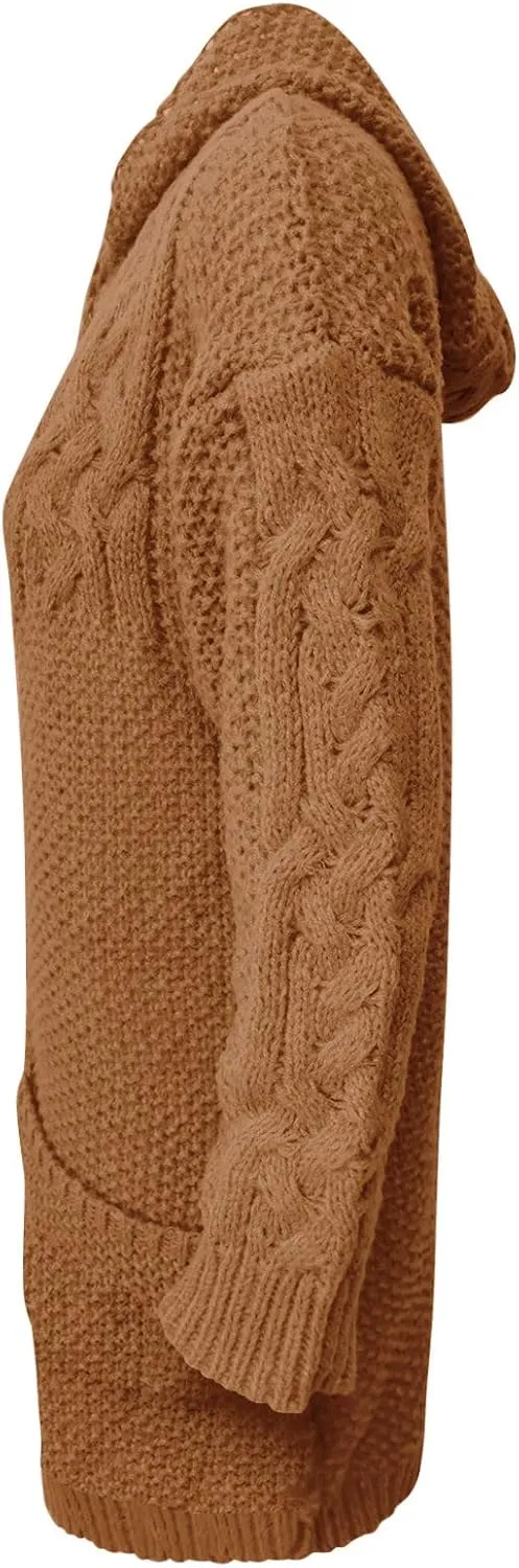 RKSTN Womens Cable Knit Sweater Coats Open Front Cardigan Sweaters Long Button Hoodie Jackets 2025 Warm Fall Winter Outerwear