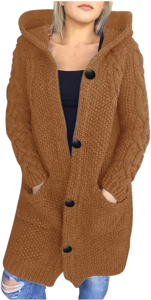 RKSTN Womens Cable Knit Sweater Coats Open Front Cardigan Sweaters Long Button Hoodie Jackets 2025 Warm Fall Winter Outerwear