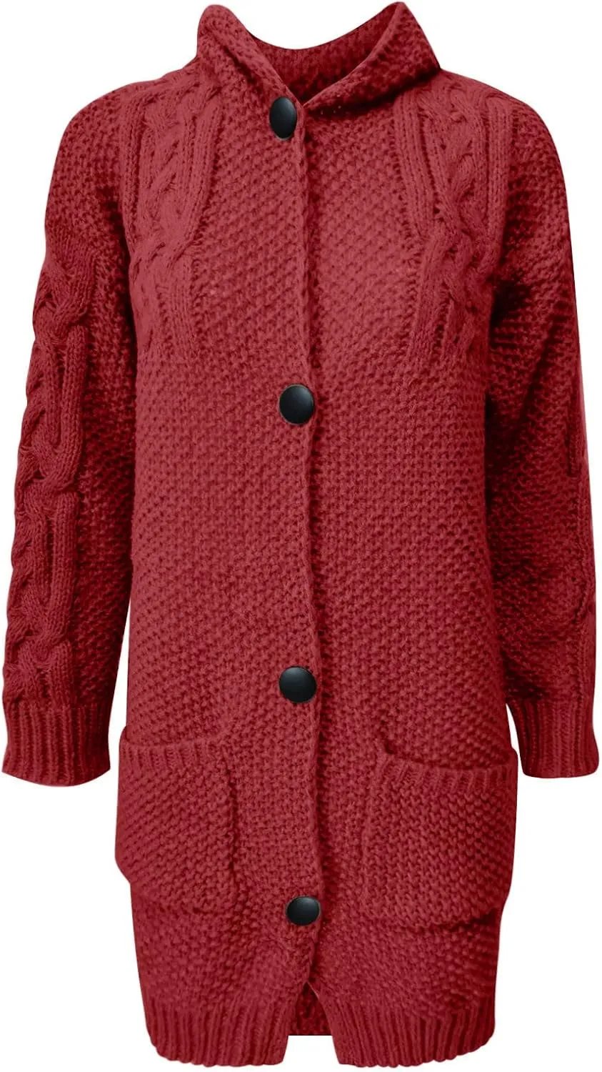 RKSTN Womens Cable Knit Sweater Coats Open Front Cardigan Sweaters Long Button Hoodie Jackets 2025 Warm Fall Winter Outerwear