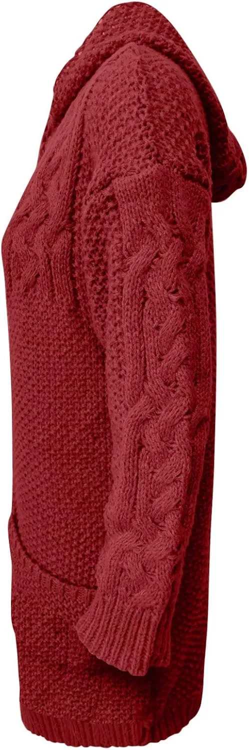 RKSTN Womens Cable Knit Sweater Coats Open Front Cardigan Sweaters Long Button Hoodie Jackets 2025 Warm Fall Winter Outerwear