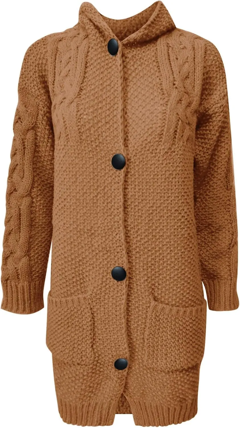 RKSTN Womens Cable Knit Sweater Coats Open Front Cardigan Sweaters Long Button Hoodie Jackets 2025 Warm Fall Winter Outerwear