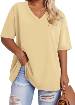 ROSRISS Plus-Size Tops for Women Oversized V Neck Shirts Drop Shoulder Tunics XL-5XL