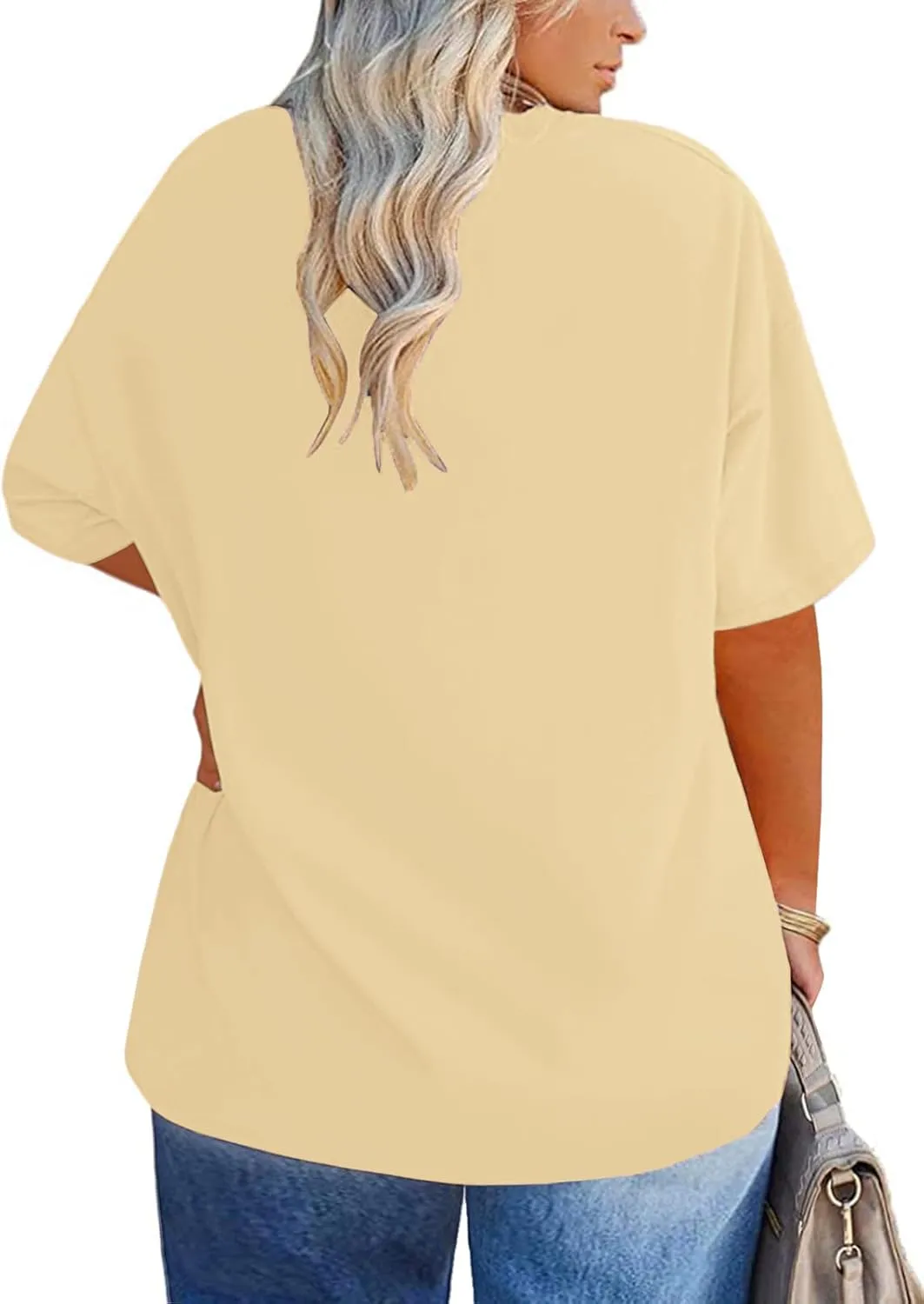 ROSRISS Plus-Size Tops for Women Oversized V Neck Shirts Drop Shoulder Tunics XL-5XL