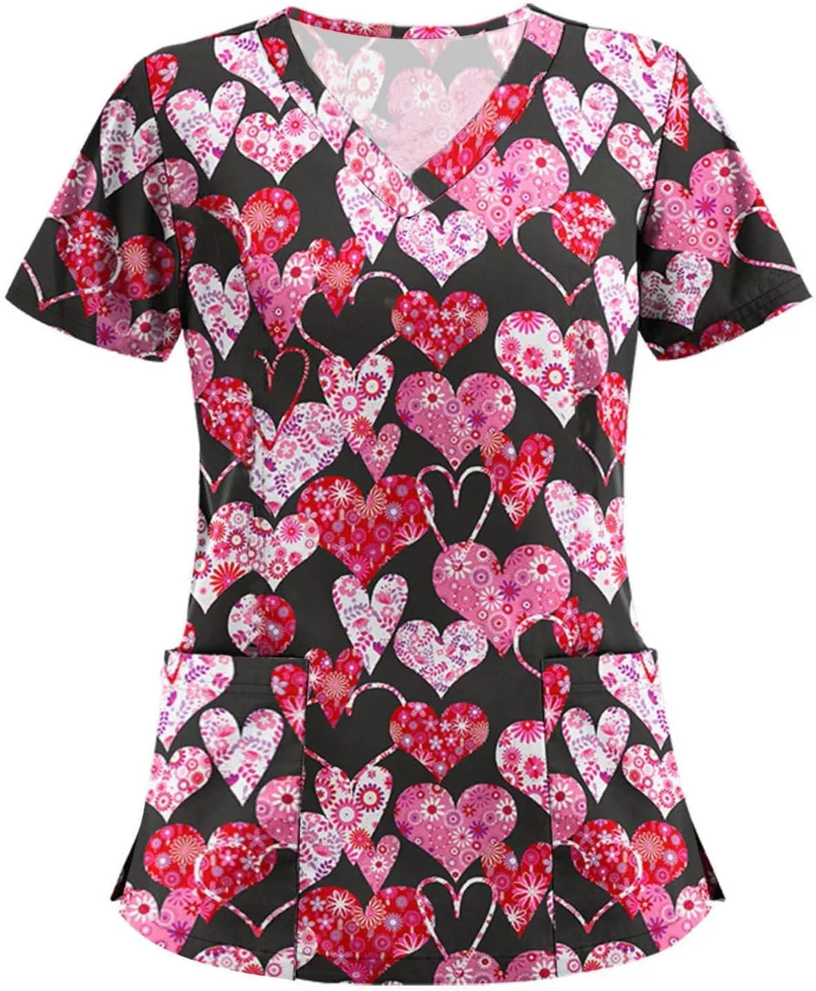 Scrub Tops Women,Women V Neck Nurse Uniforms Plus Size Cute Scrubs Floral Print Gifts Tops with Pockets