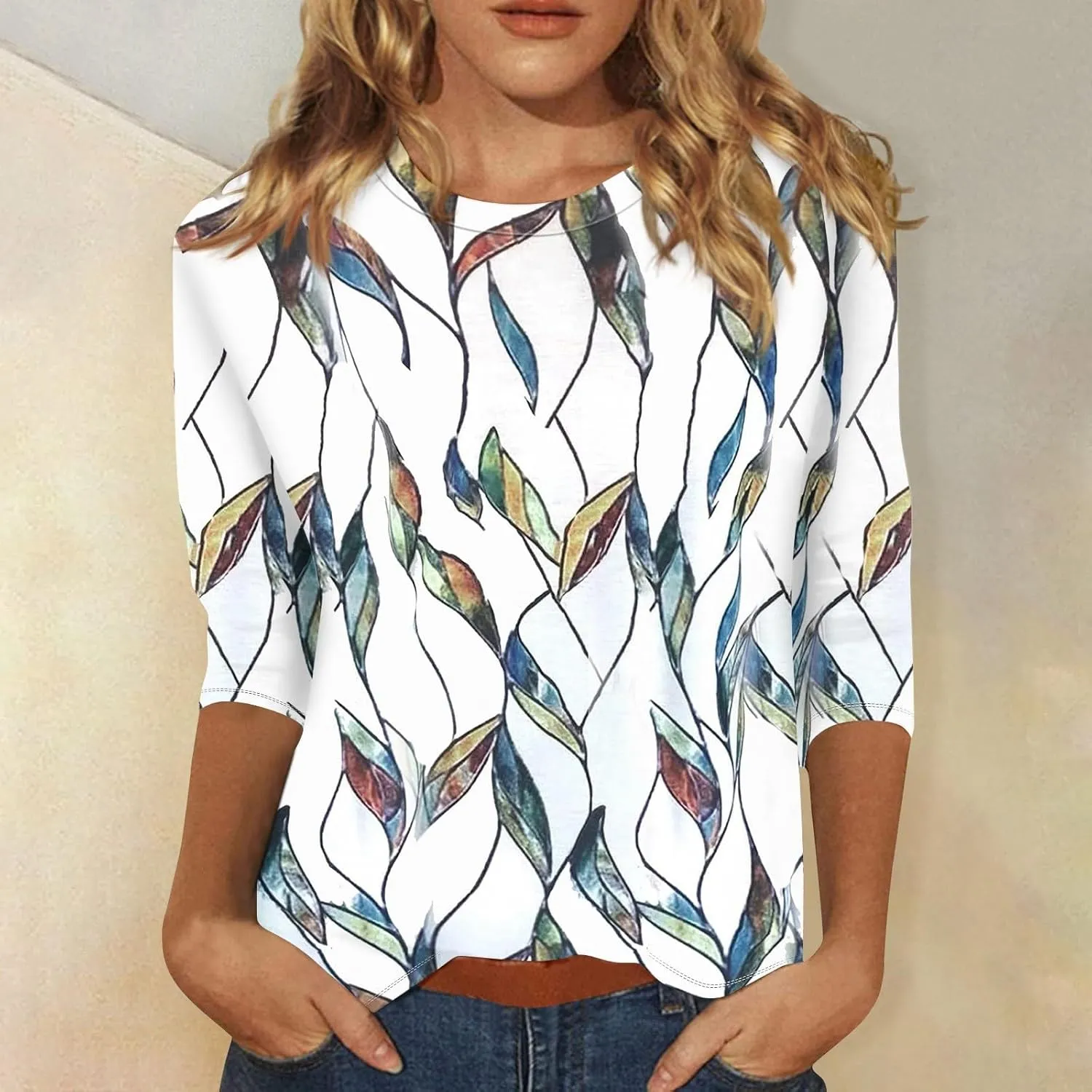 Segaven 3/4 Length Sleeve Womens Tops Trendy Solid Color Crewneck T Shirts Summer Basic Tunic Tees Casual Dressy Blouses