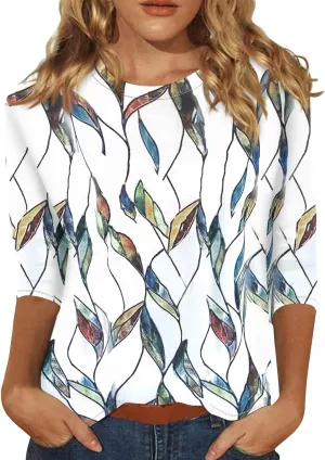 Segaven 3/4 Length Sleeve Womens Tops Trendy Solid Color Crewneck T Shirts Summer Basic Tunic Tees Casual Dressy Blouses