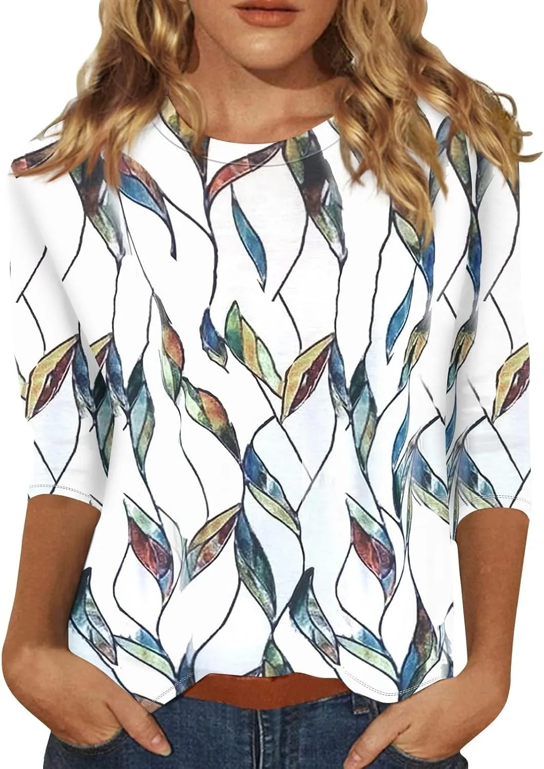 Segaven 3/4 Length Sleeve Womens Tops Trendy Solid Color Crewneck T Shirts Summer Basic Tunic Tees Casual Dressy Blouses
