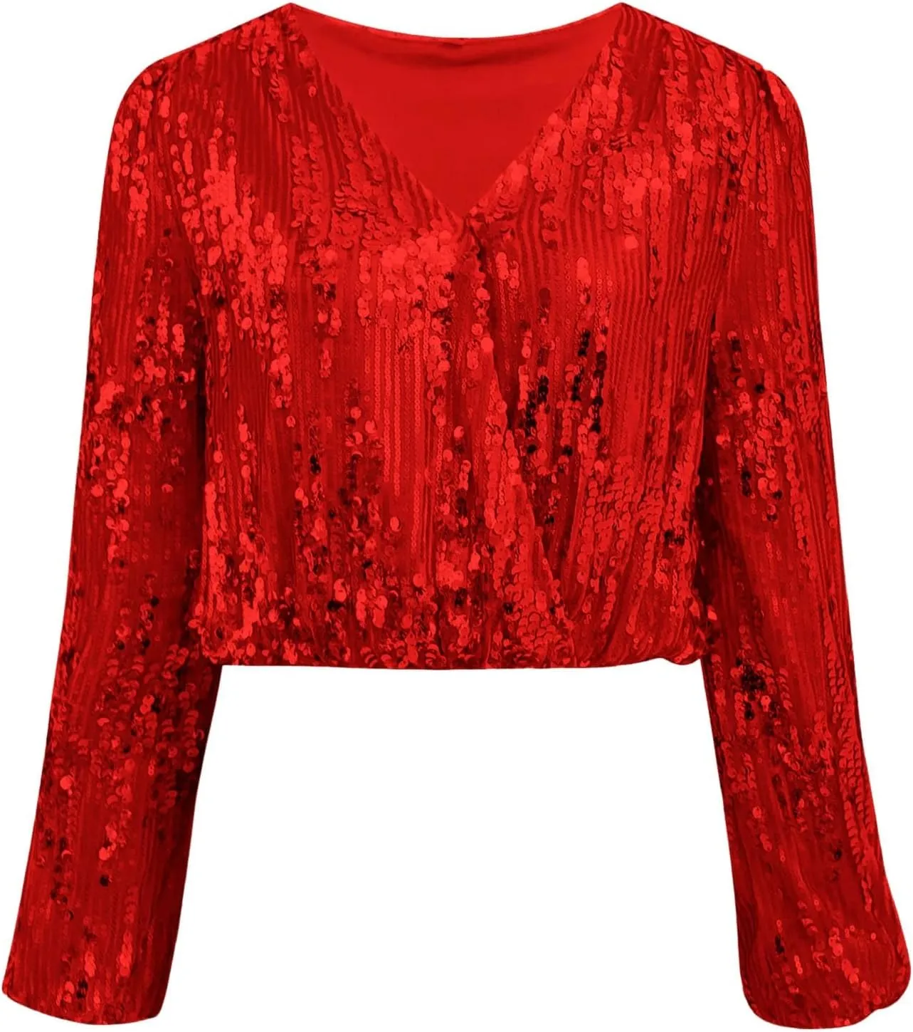 Sequin Tops for Women Pleated Shirt Slim and Sexy Long Sleeve V Neck Women Tee Shirt Crewneck Loose Fit Tops Glitter