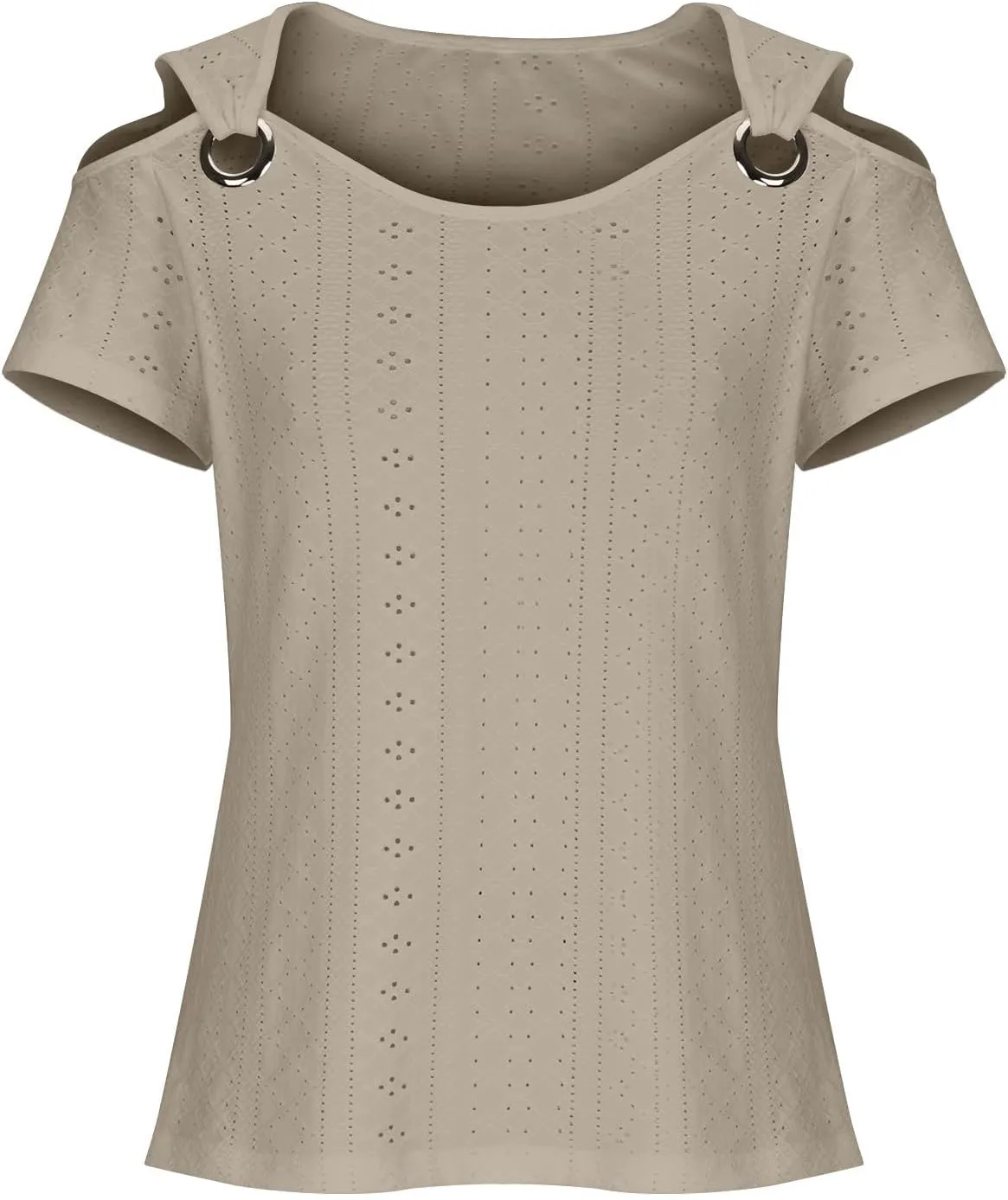 Sexy Cold Sholuder Tops for Women 2025 Summer Hollow Out Eyelet Short Sleeve Blouse Loose V Neck Tshirt Casual Tunics
