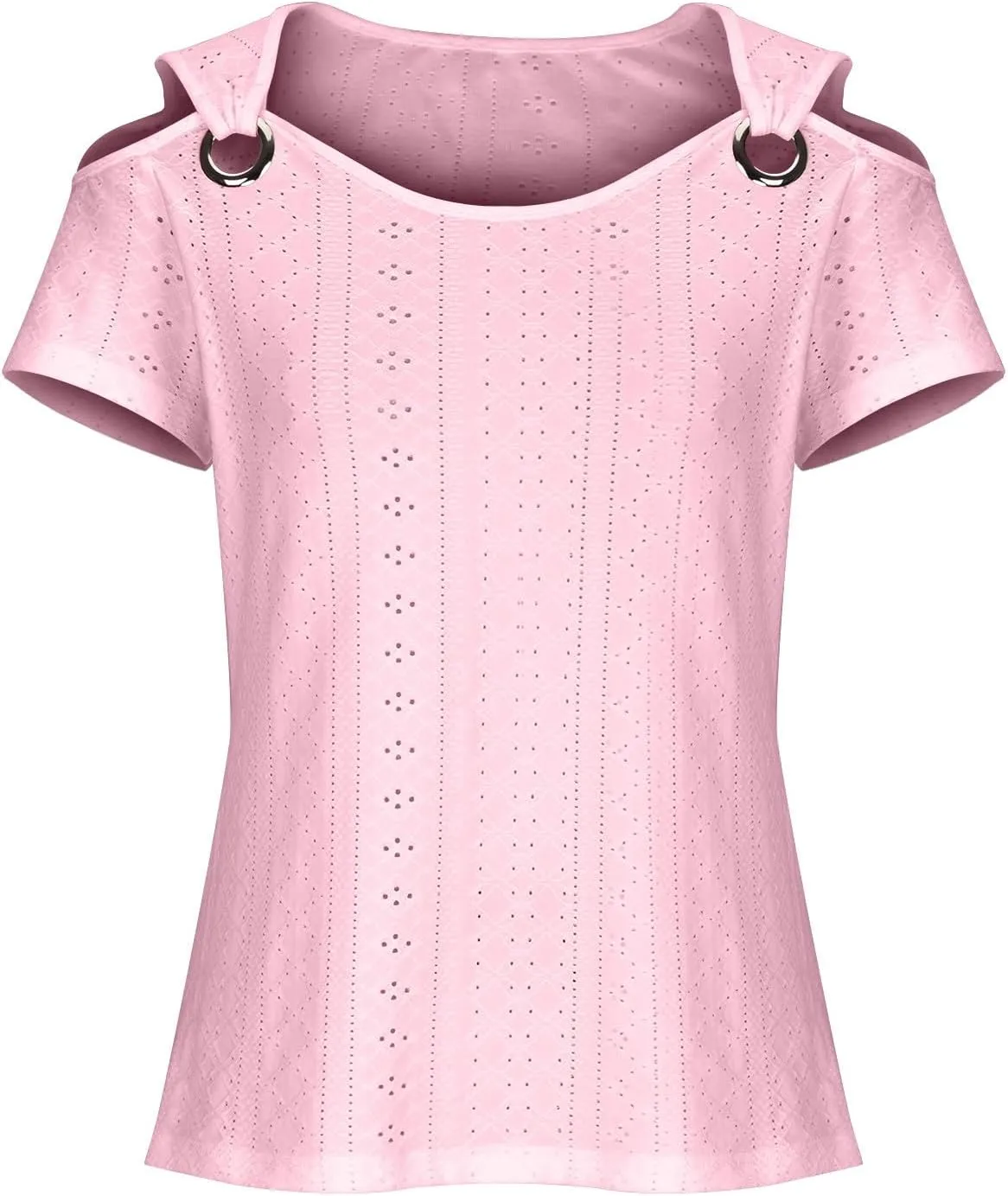 Sexy Cold Sholuder Tops for Women 2025 Summer Hollow Out Eyelet Short Sleeve Blouse Loose V Neck Tshirt Casual Tunics