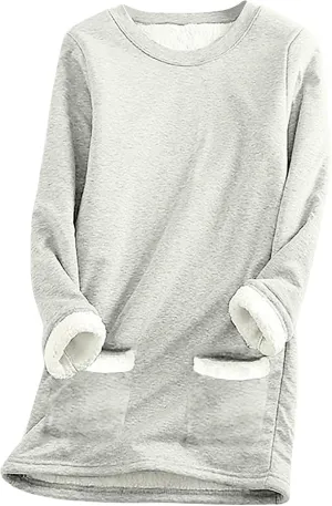 Sherpa Lined Sweatshirts for Women Winter Warm Lounge Pullover Tops Fleece Soft Fuzzy Loungewear Shirts with Pocket