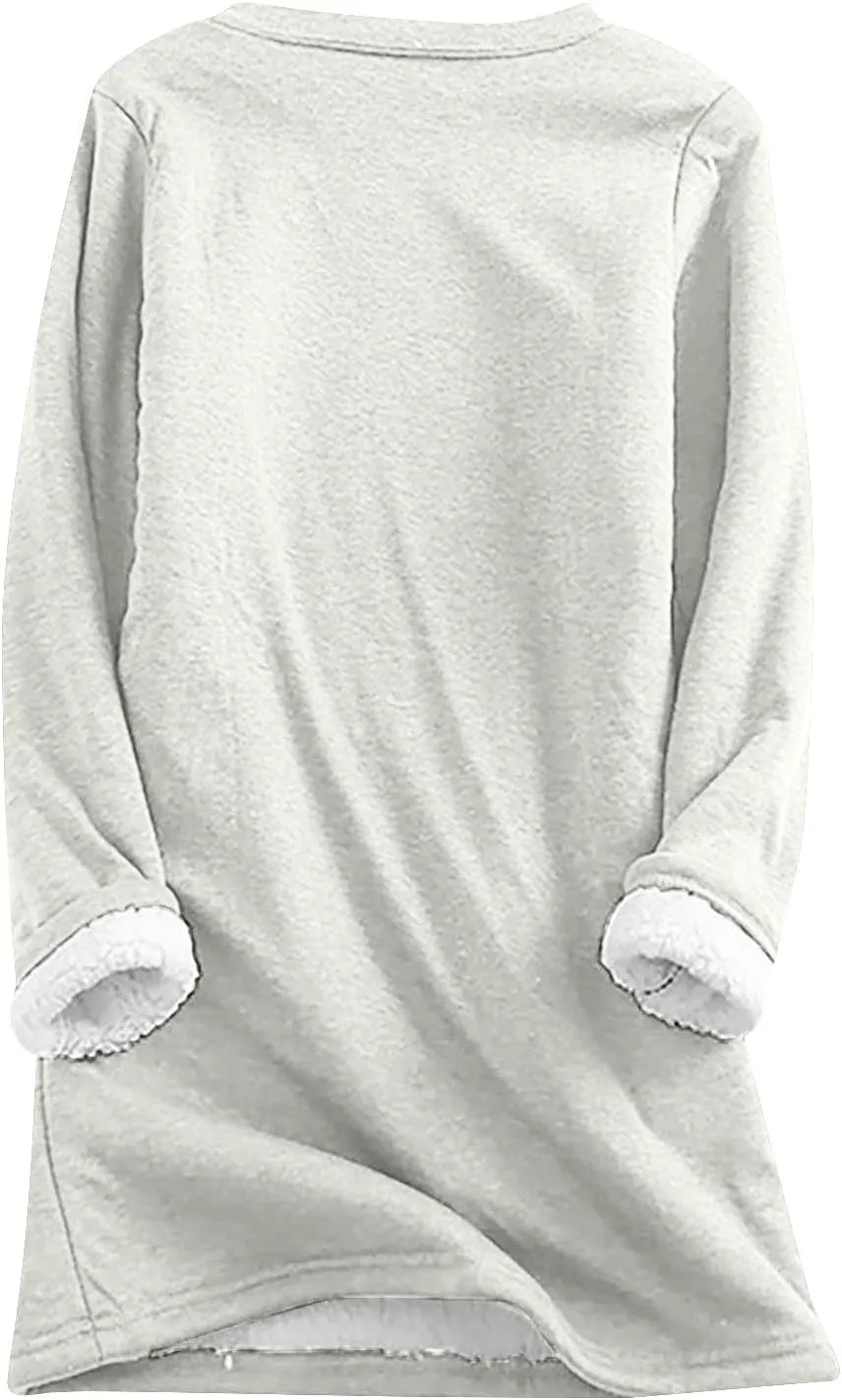 Sherpa Lined Sweatshirts for Women Winter Warm Lounge Pullover Tops Fleece Soft Fuzzy Loungewear Shirts with Pocket