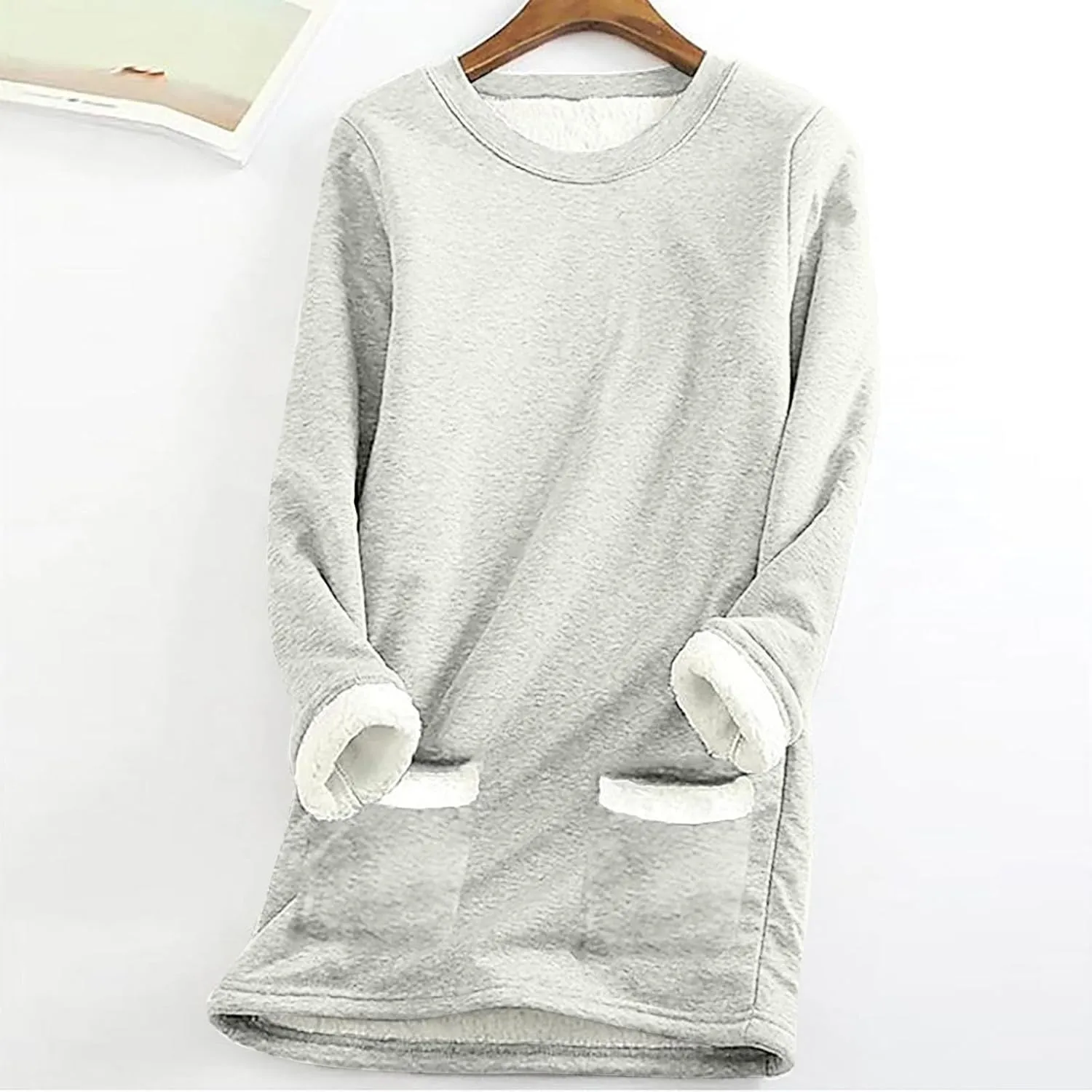 Sherpa Lined Sweatshirts for Women Winter Warm Lounge Pullover Tops Fleece Soft Fuzzy Loungewear Shirts with Pocket