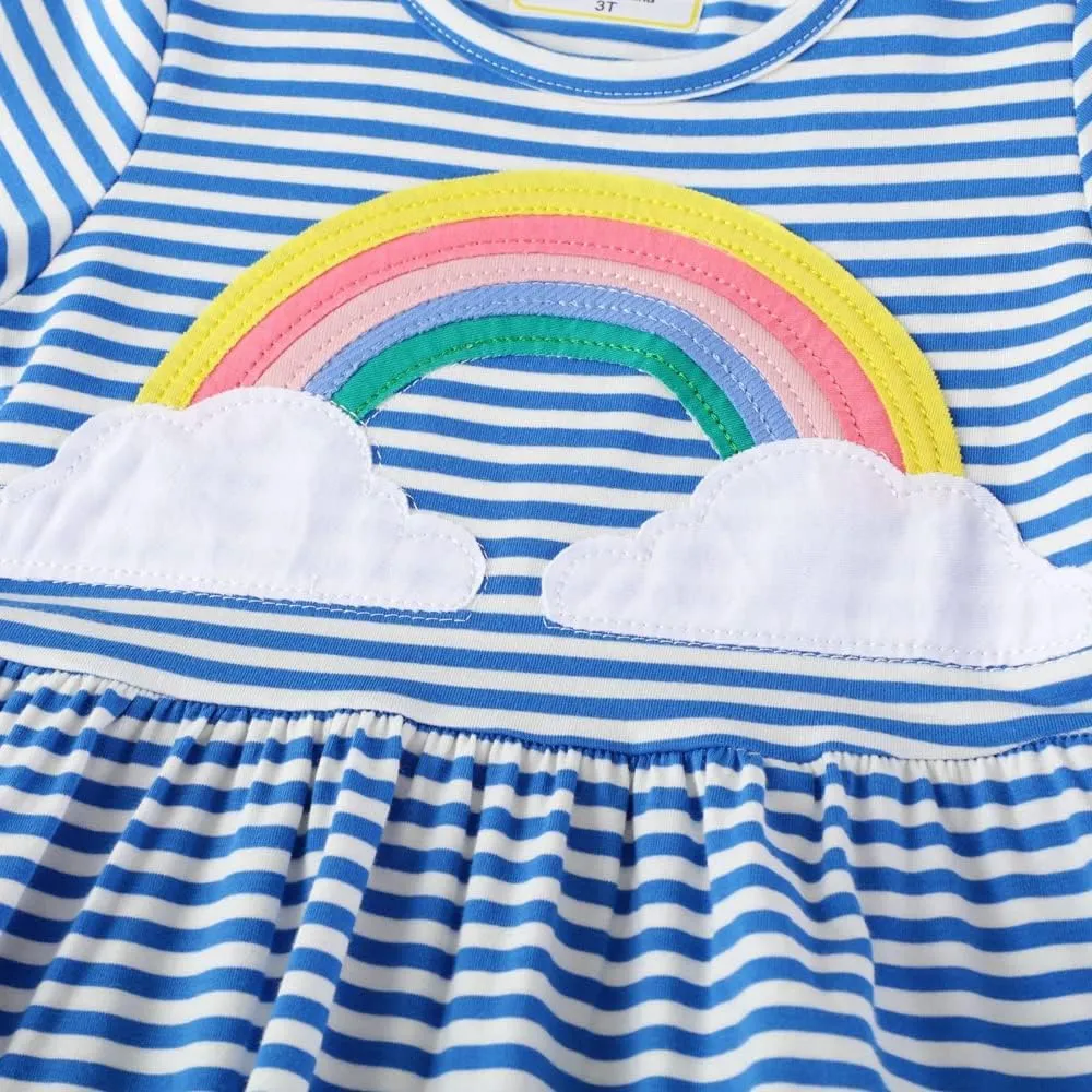 SHOOYING Girls Dresses Cartoon Dress Casual Cotton Cute Tshirt Dresses 2-8 Years
