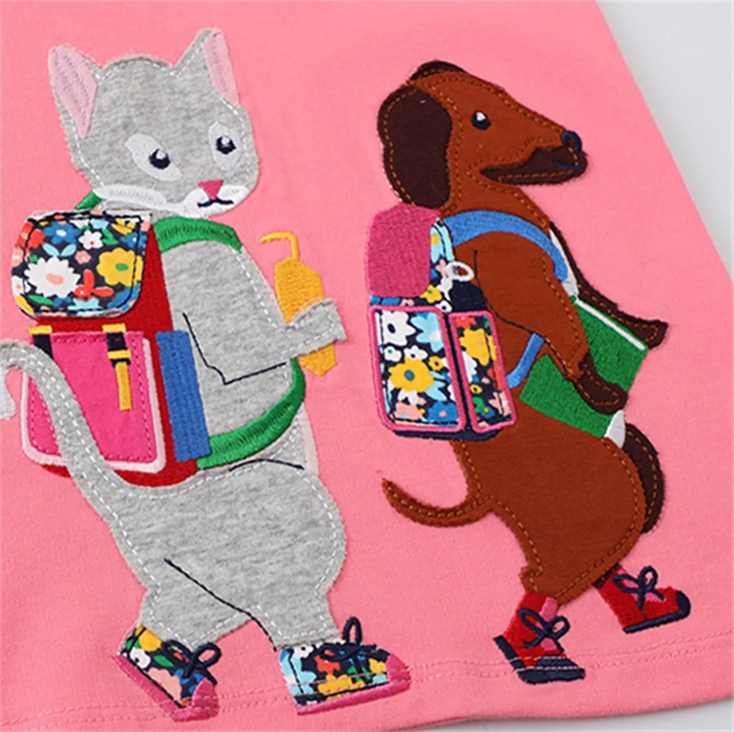 SHOOYING Girls Dresses Cartoon Dress Casual Cotton Cute Tshirt Dresses 2-8 Years