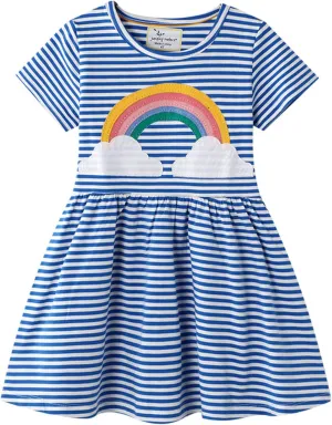 SHOOYING Girls Dresses Cartoon Dress Casual Cotton Cute Tshirt Dresses 2-8 Years