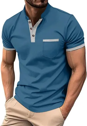 Short Sleeve Henley Shirts for Men Classic Button V Neck Tshirt Outdoor Casual Trendy Spring Tee Tops with Pocket