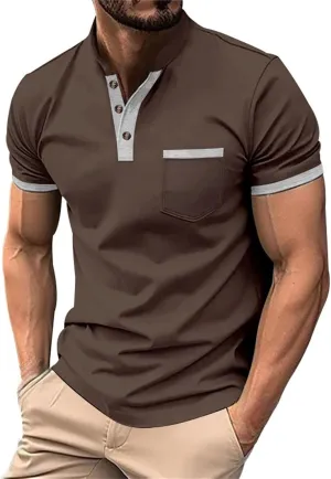 Short Sleeve Henley Shirts for Men Classic Button V Neck Tshirt Outdoor Casual Trendy Spring Tee Tops with Pocket