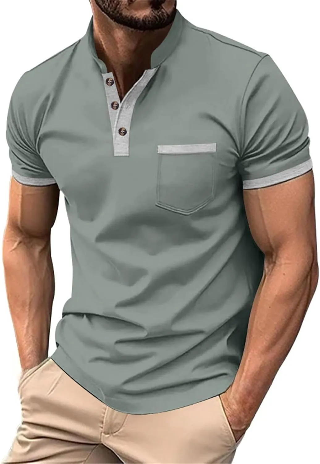Short Sleeve Henley Shirts for Men Classic Button V Neck Tshirt Outdoor Casual Trendy Spring Tee Tops with Pocket