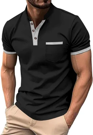 Short Sleeve Henley Shirts for Men Classic Button V Neck Tshirt Outdoor Casual Trendy Spring Tee Tops with Pocket