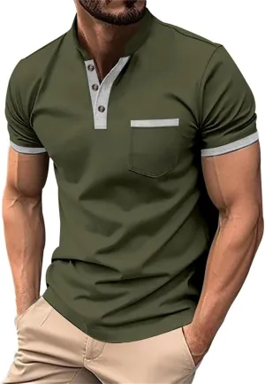 Short Sleeve Henley Shirts for Men Classic Button V Neck Tshirt Outdoor Casual Trendy Spring Tee Tops with Pocket