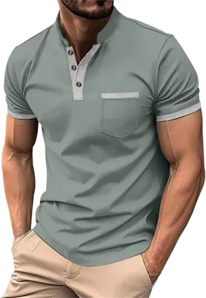 Short Sleeve Henley Shirts for Men Classic Button V Neck Tshirt Outdoor Casual Trendy Spring Tee Tops with Pocket