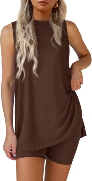 Shorts Sets Women 2 Piece Outfits Plus Size Lounge Matching Set Biker Short Sets Sleeveless Tank Tops Vacation Beachwear