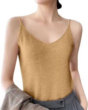 Spaghetti Strap Tank Top Women Sleeveless Casual Gym Cami Crops Summer Solid V Neck Soft Knitted Camisole
