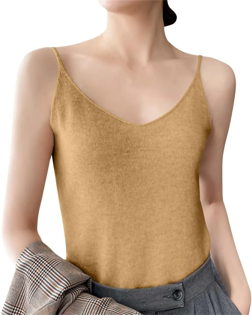 Spaghetti Strap Tank Top Women Sleeveless Casual Gym Cami Crops Summer Solid V Neck Soft Knitted Camisole