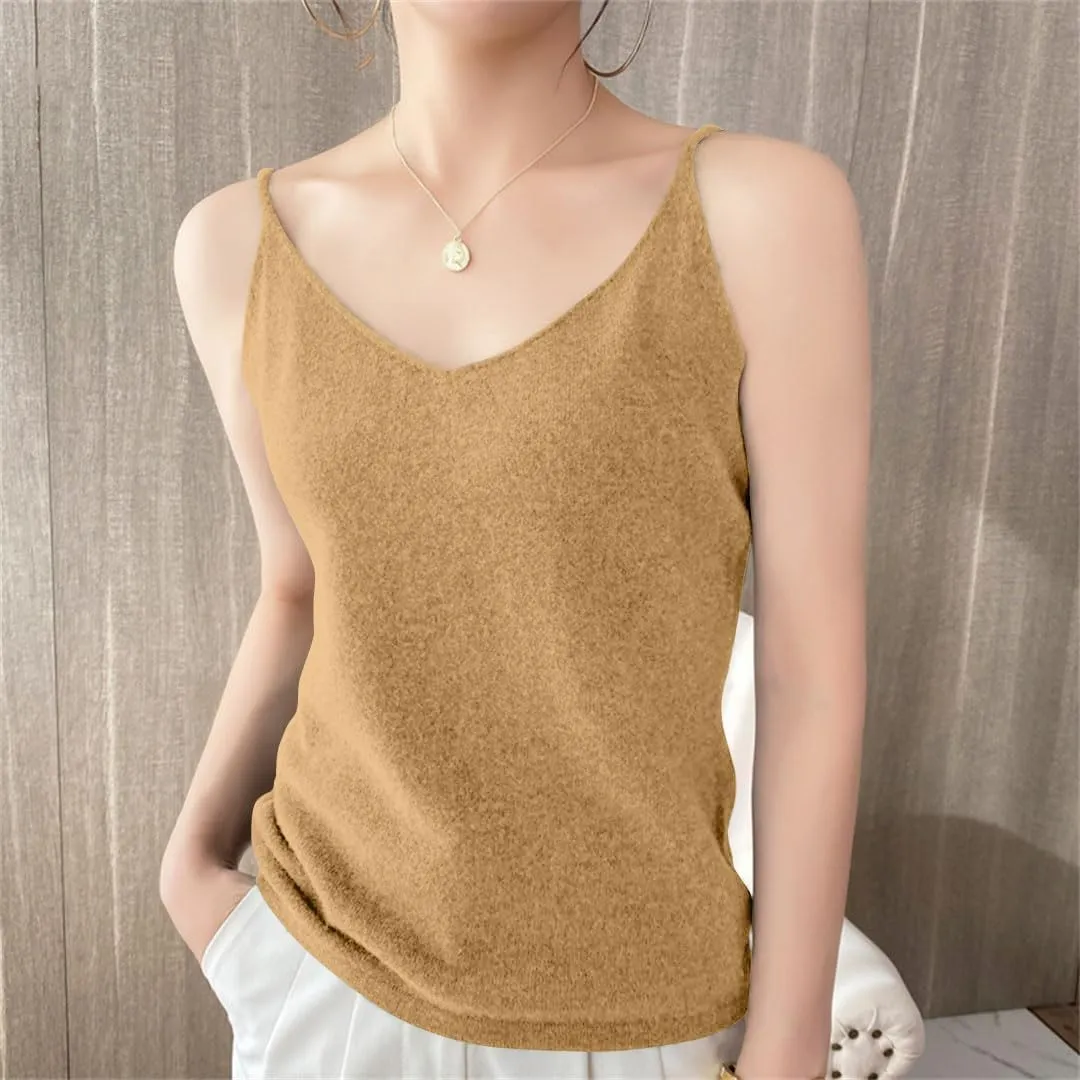Spaghetti Strap Tank Top Women Sleeveless Casual Gym Cami Crops Summer Solid V Neck Soft Knitted Camisole