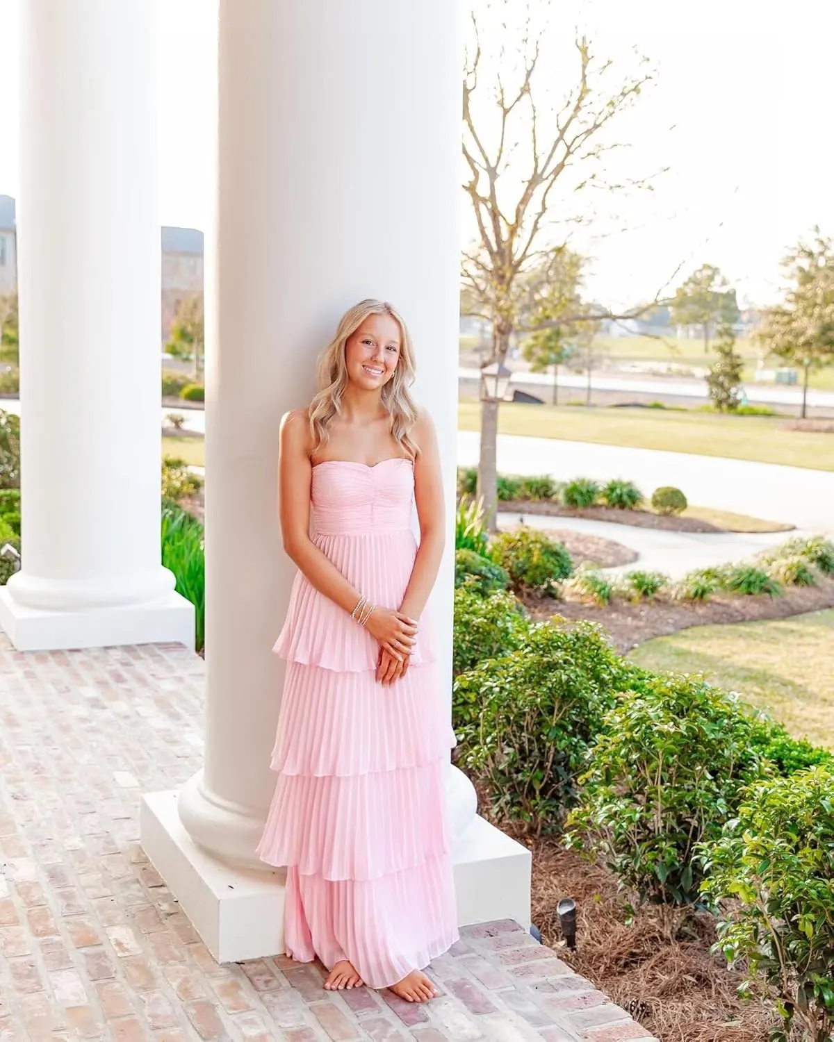 Strapless Prom Dresses 2025 Ruffle Bridesmaid Dresses Tiered Chiffon Formal Evening Dresses