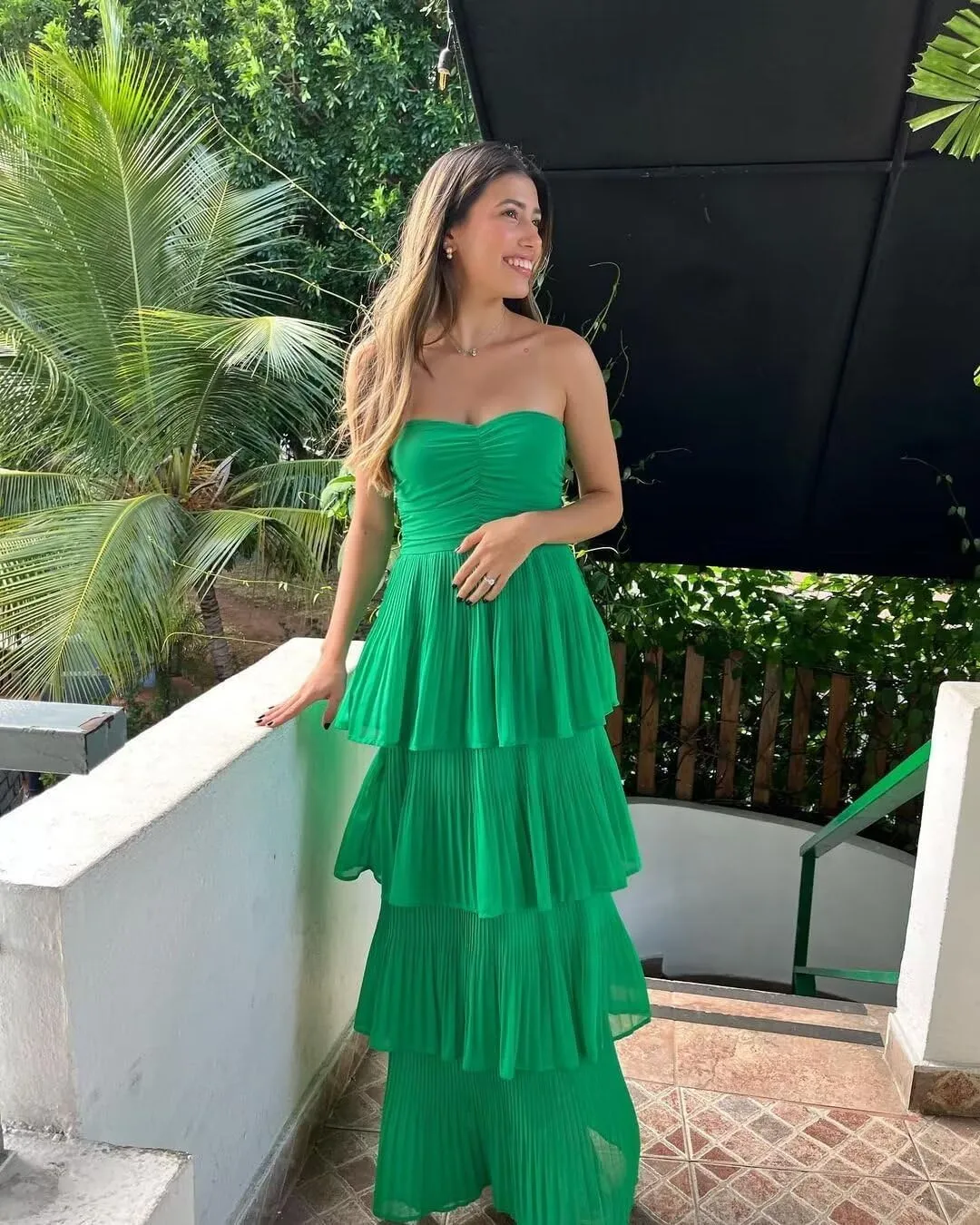 Strapless Prom Dresses 2025 Ruffle Bridesmaid Dresses Tiered Chiffon Formal Evening Dresses