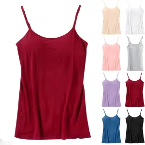 Summer Camisole Tops for Women Beach Strap Basic Padded Tank Top with Built in Bra Workout Yoga Shirts