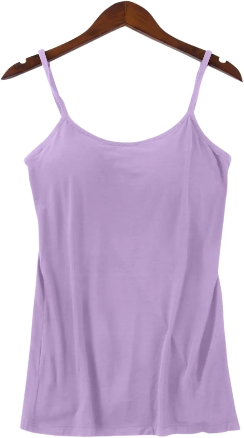 Summer Camisole Tops for Women Beach Strap Basic Padded Tank Top with Built in Bra Workout Yoga Shirts