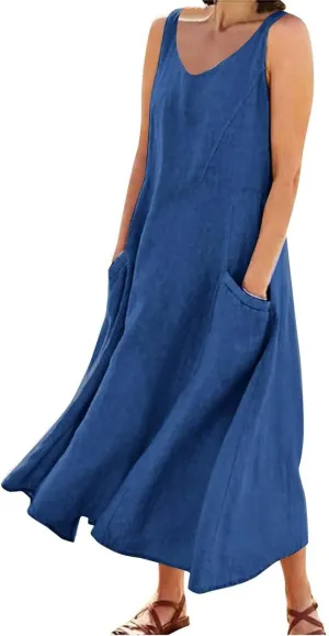 Summer Dresses for Women 2025 Women's Long Dress Sleeveless Beach Maxi Dresses Loose Fit Beach Sundresses with Pockets