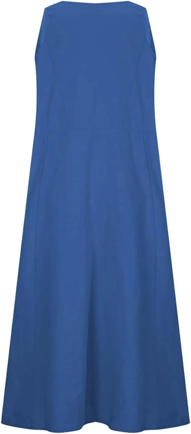 Summer Dresses for Women 2025 Women's Long Dress Sleeveless Beach Maxi Dresses Loose Fit Beach Sundresses with Pockets
