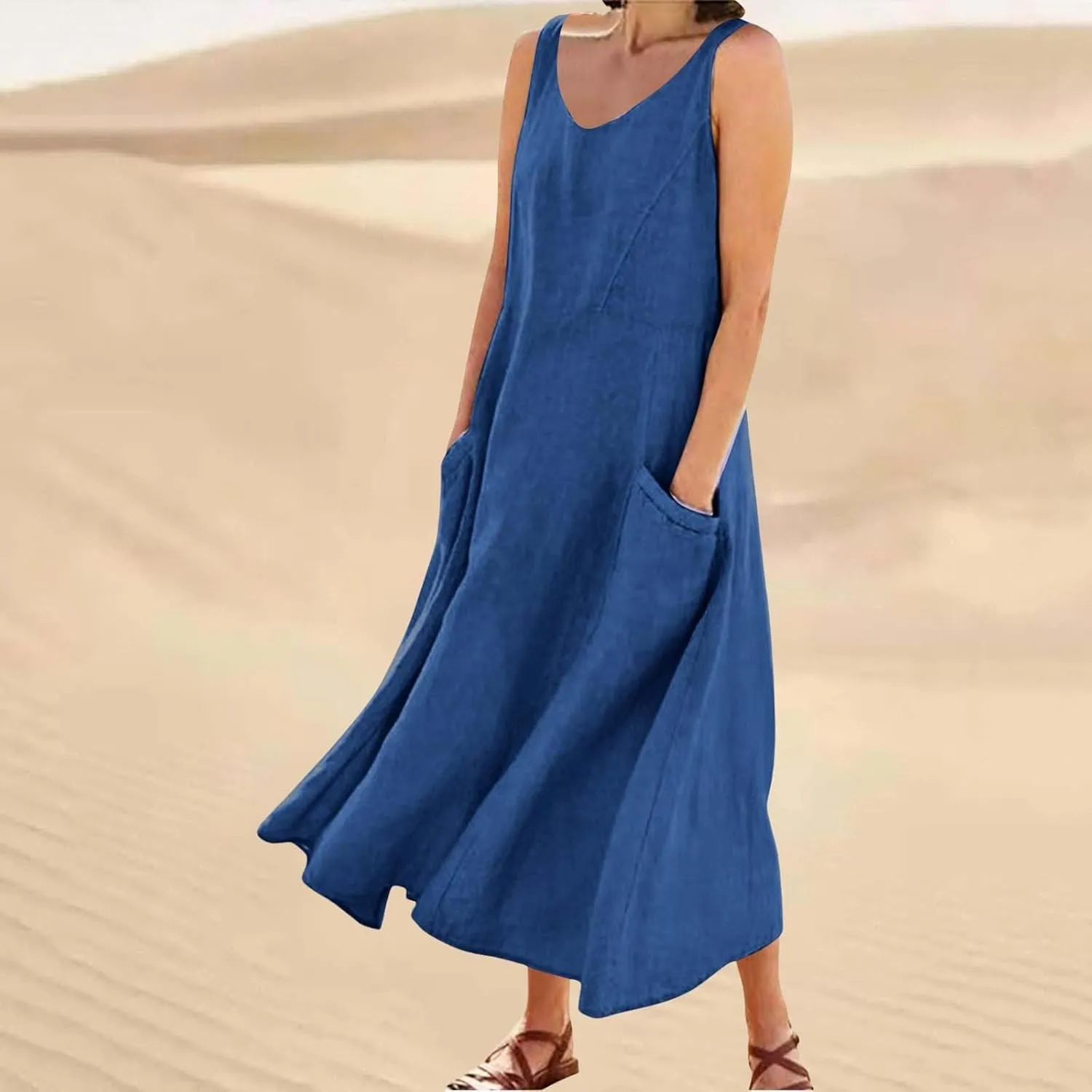 Summer Dresses for Women 2025 Women's Long Dress Sleeveless Beach Maxi Dresses Loose Fit Beach Sundresses with Pockets