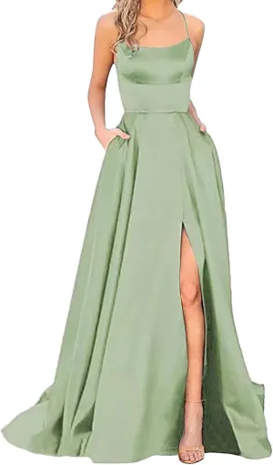 Summer Dresses for Women 2025,Women's Elegant Satin Prom Dresses Formal Chiffon Dress Evening Party Dress with Pockets