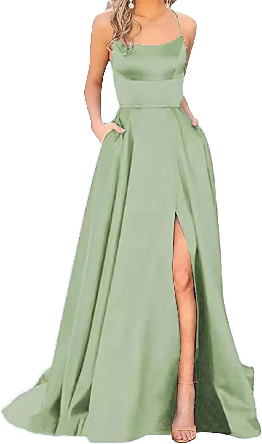 Summer Dresses for Women 2025,Women's Elegant Satin Prom Dresses Formal Chiffon Dress Evening Party Dress with Pockets