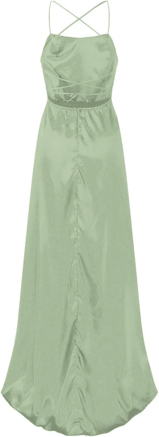Summer Dresses for Women 2025,Women's Elegant Satin Prom Dresses Formal Chiffon Dress Evening Party Dress with Pockets