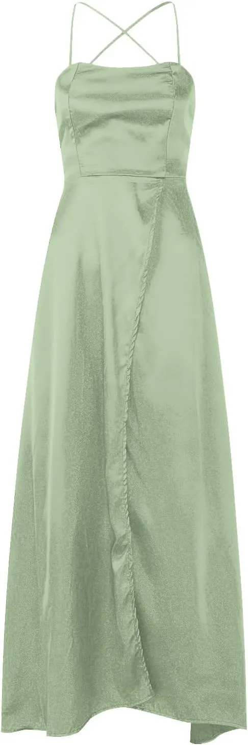 Summer Dresses for Women 2025,Women's Elegant Satin Prom Dresses Formal Chiffon Dress Evening Party Dress with Pockets