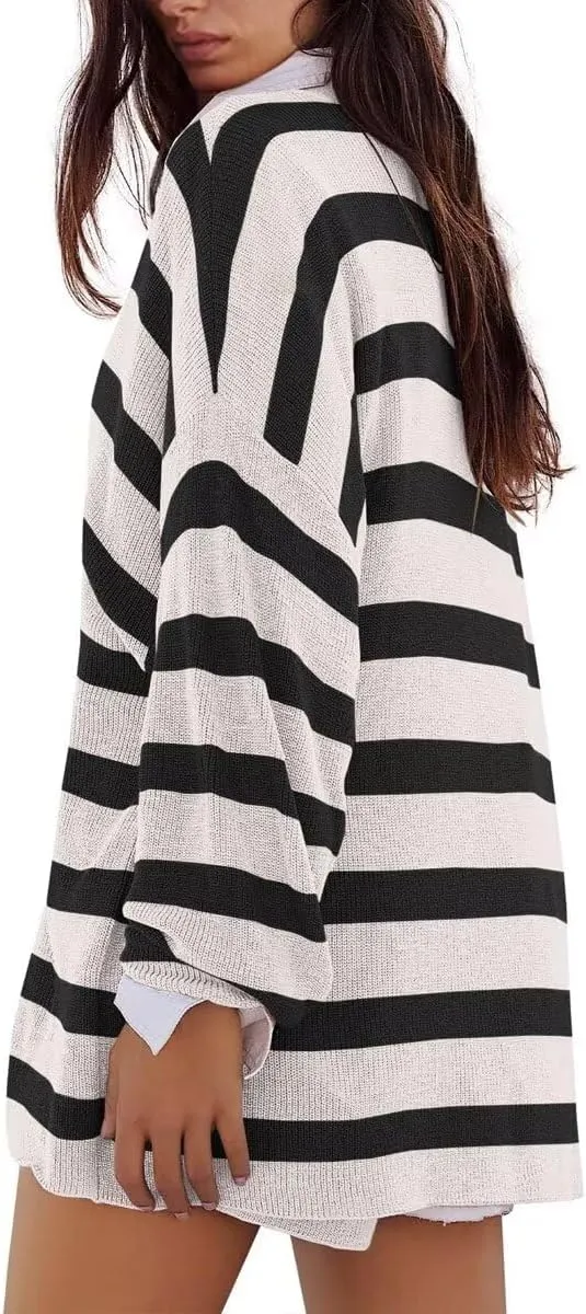 Sweater Sets Women Oversized Lounge Sets Striped Matching Pajamas Long Sleeve Sweater Top and Shorts