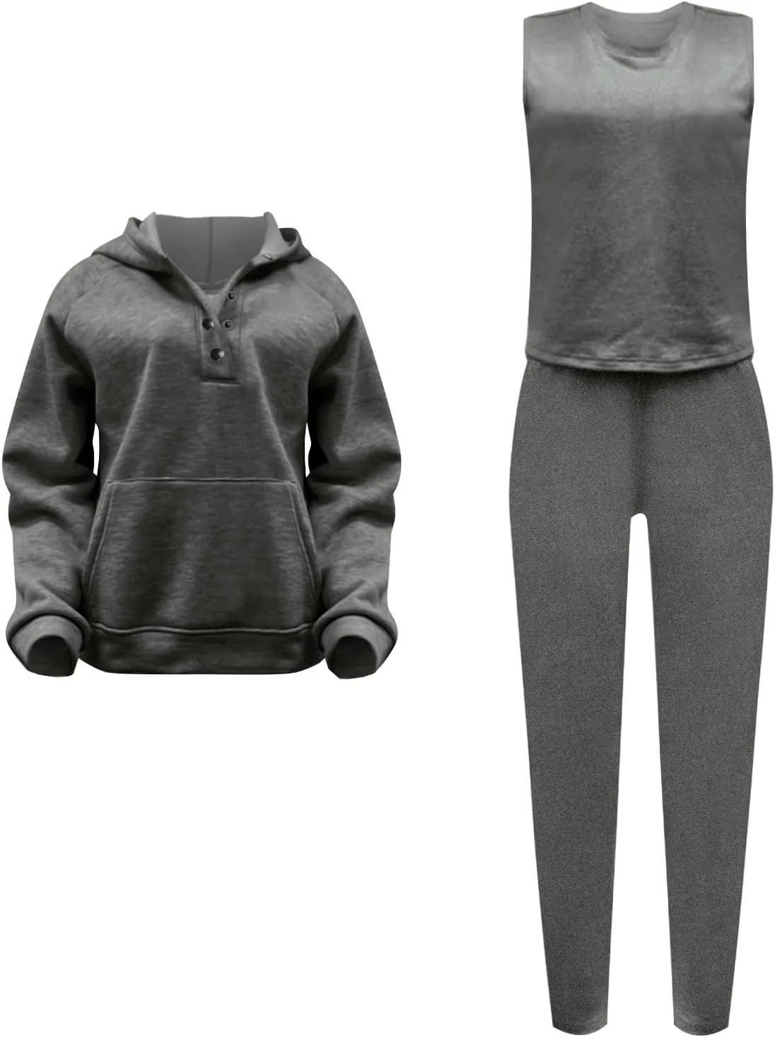 Sweatsuit Set for Women 3 Piece Outfits Tracksuit Button Down Hoodies Crop Tank Top and Sweatpants Matching Sets