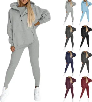 Sweatsuit Set for Women 3 Piece Outfits Tracksuit Button Down Hoodies Crop Tank Top and Sweatpants Matching Sets