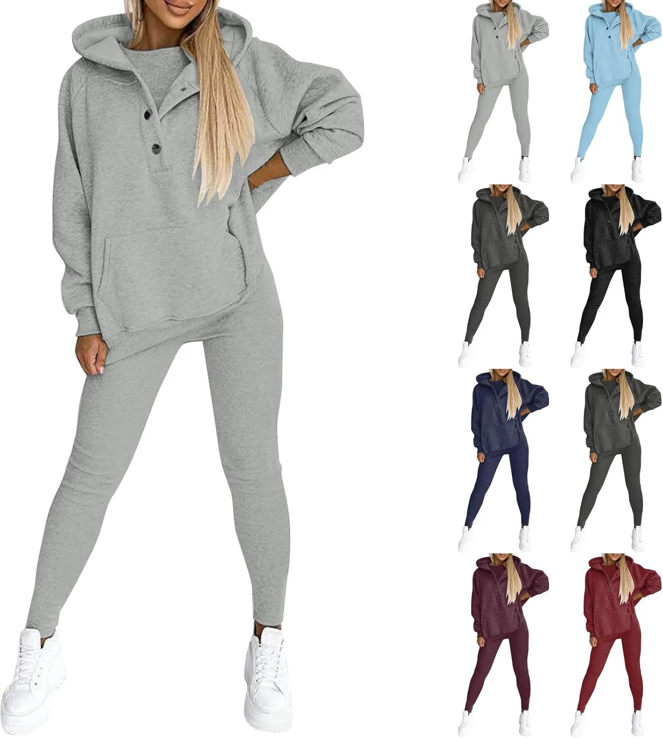 Sweatsuit Set for Women 3 Piece Outfits Tracksuit Button Down Hoodies Crop Tank Top and Sweatpants Matching Sets