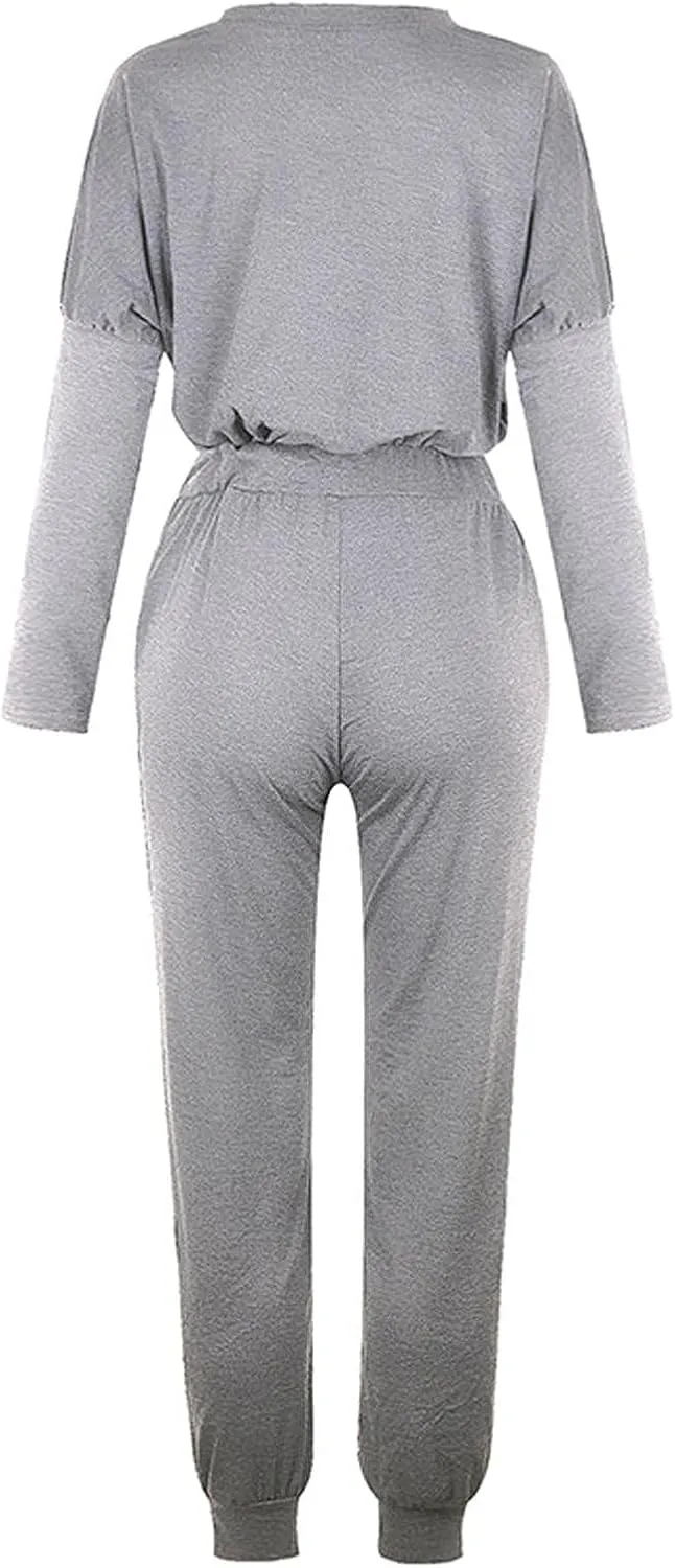 Sweatsuits Women 2 Piece Outfit Crewneck Long Sleeve Track Suits Workout Drawstring Jogger Sets 2024 Fall Lounge Sets