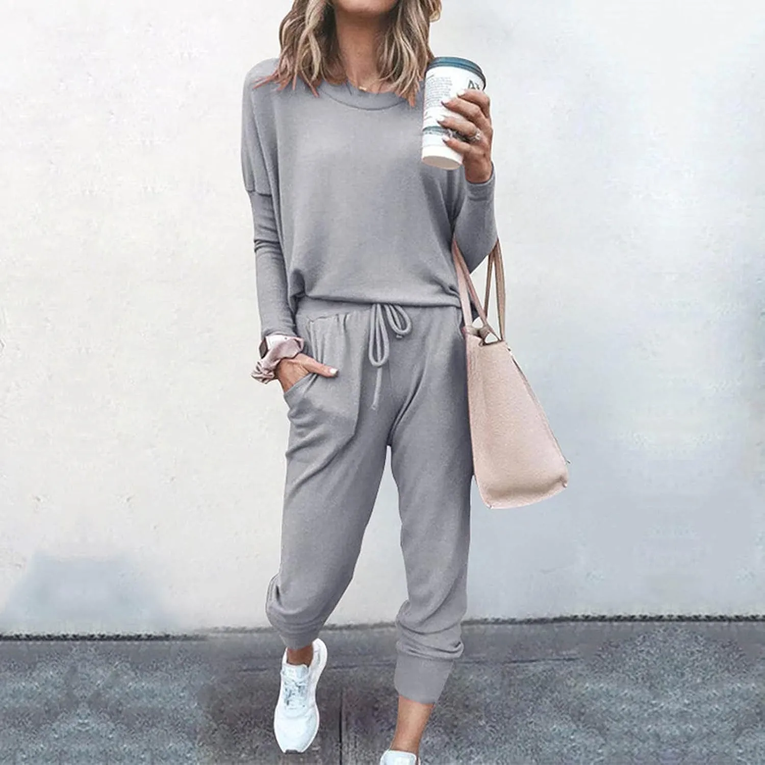 Sweatsuits Women 2 Piece Outfit Crewneck Long Sleeve Track Suits Workout Drawstring Jogger Sets 2024 Fall Lounge Sets